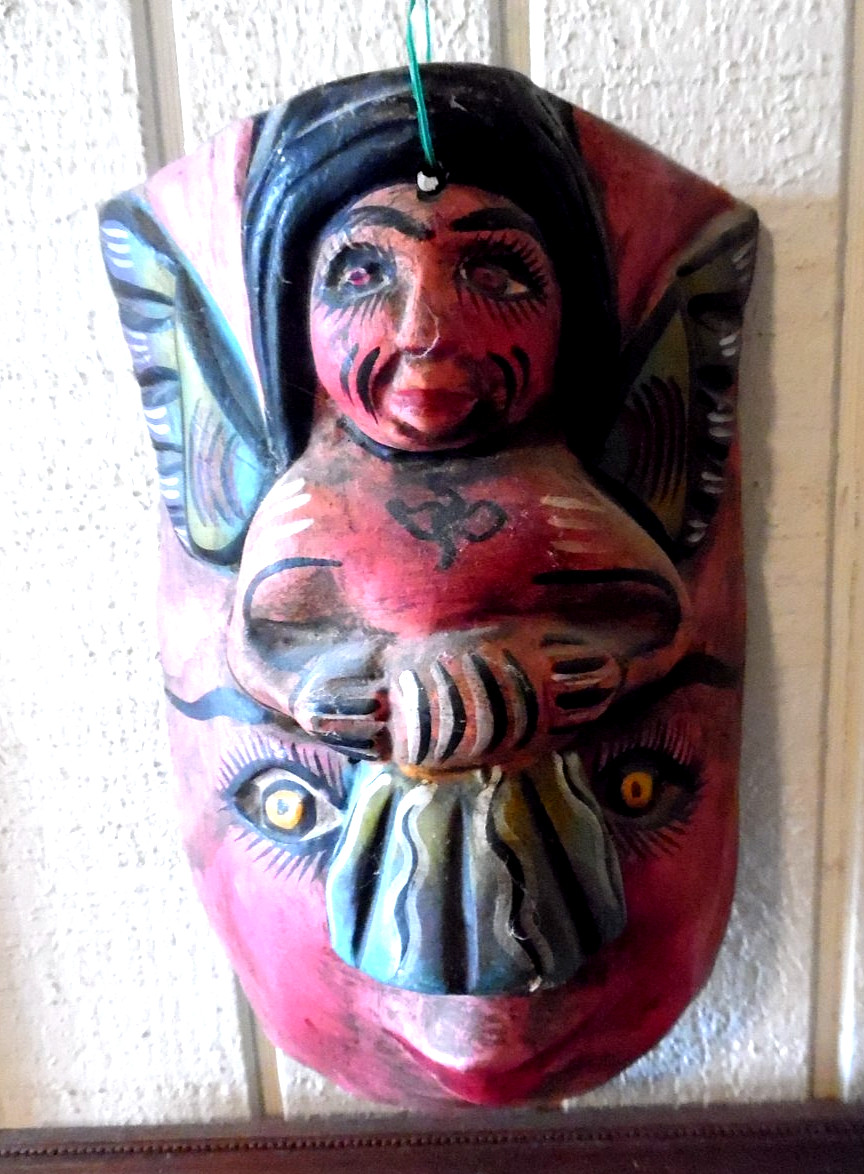 VINTAGE HAND CARVED & PAINTED GUERRERO MEXICO NAHUA WOOD FOLK ART MASK #2
