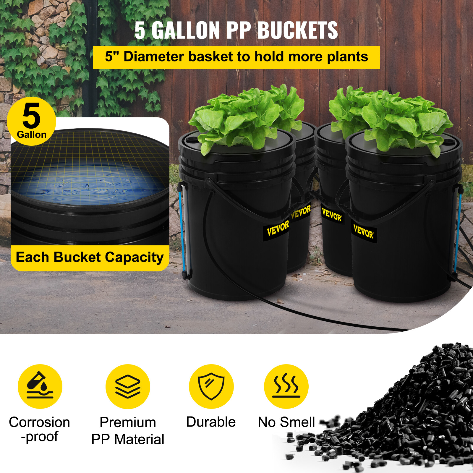 VEVOR Hydroponics Deep Water Culture DWC Hydroponic System 5 Gallon 4 Buckets