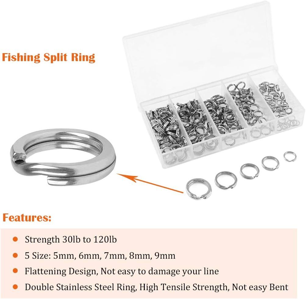 201Pcs 5 Size Fishing Stainless Steel Lures Split Rings For Fish Snap Connector