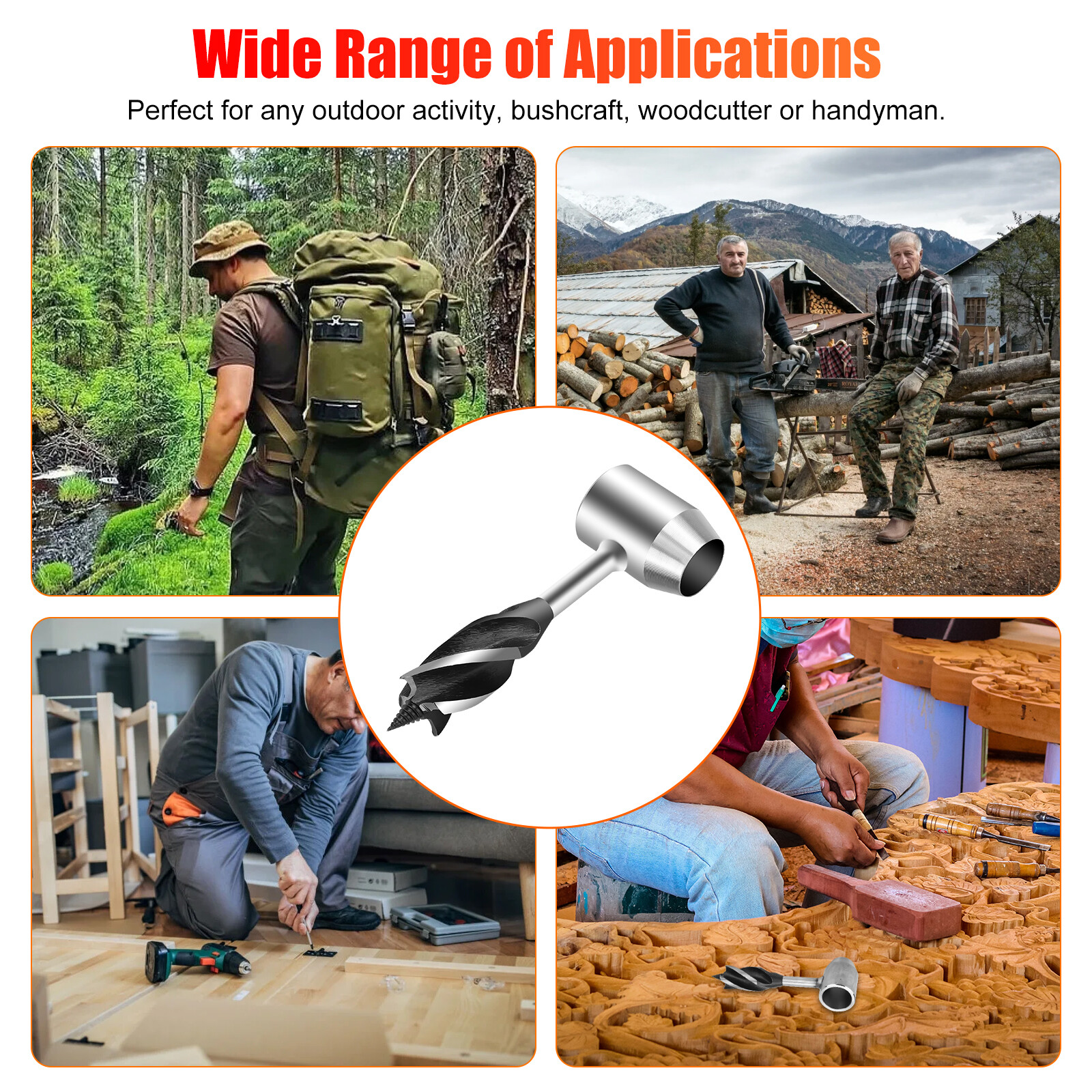 Manual Hand Auger Wrench Outdoor Survival Wood Drill Tool for Bushcraft Handyman