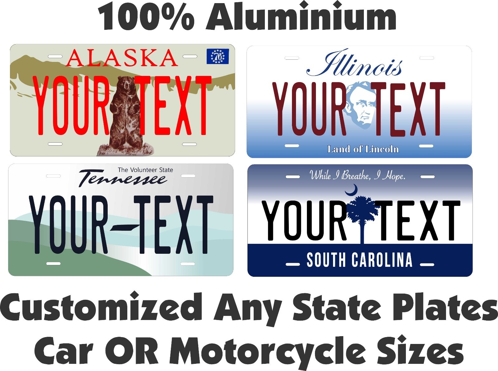 Any State Any Text License Plate Personalized Custom Auto Car Motorcycle Tag