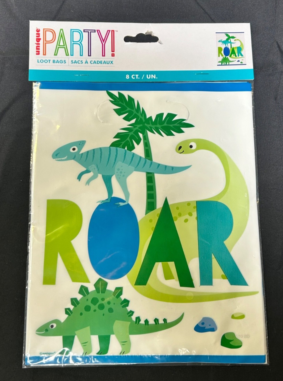 ROAR! Dinosaur - Party Plastic Loot Bags - Pack of 8 - Brand New