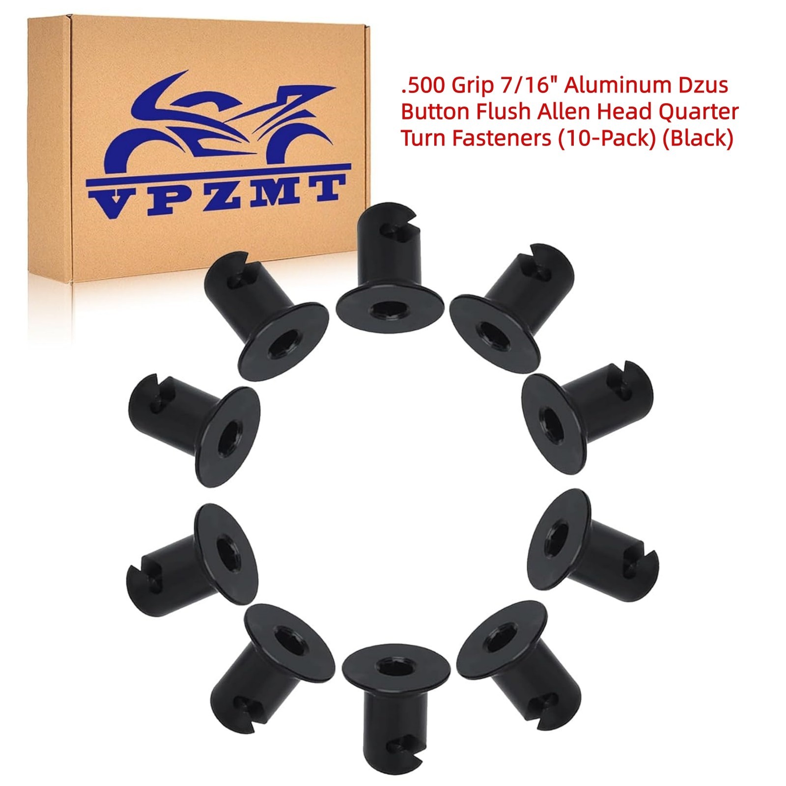 10Pc.500 Grip 7/16" Aluminum Dzus Button Flush Allen Head Quarter Turn Fasteners