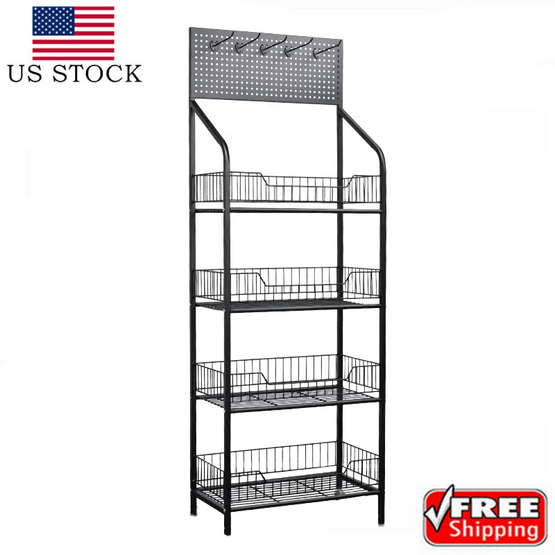 4Tier Black Retail Display Rack/Shelf/Frame/Stand Shop Freestand Snack Metal US