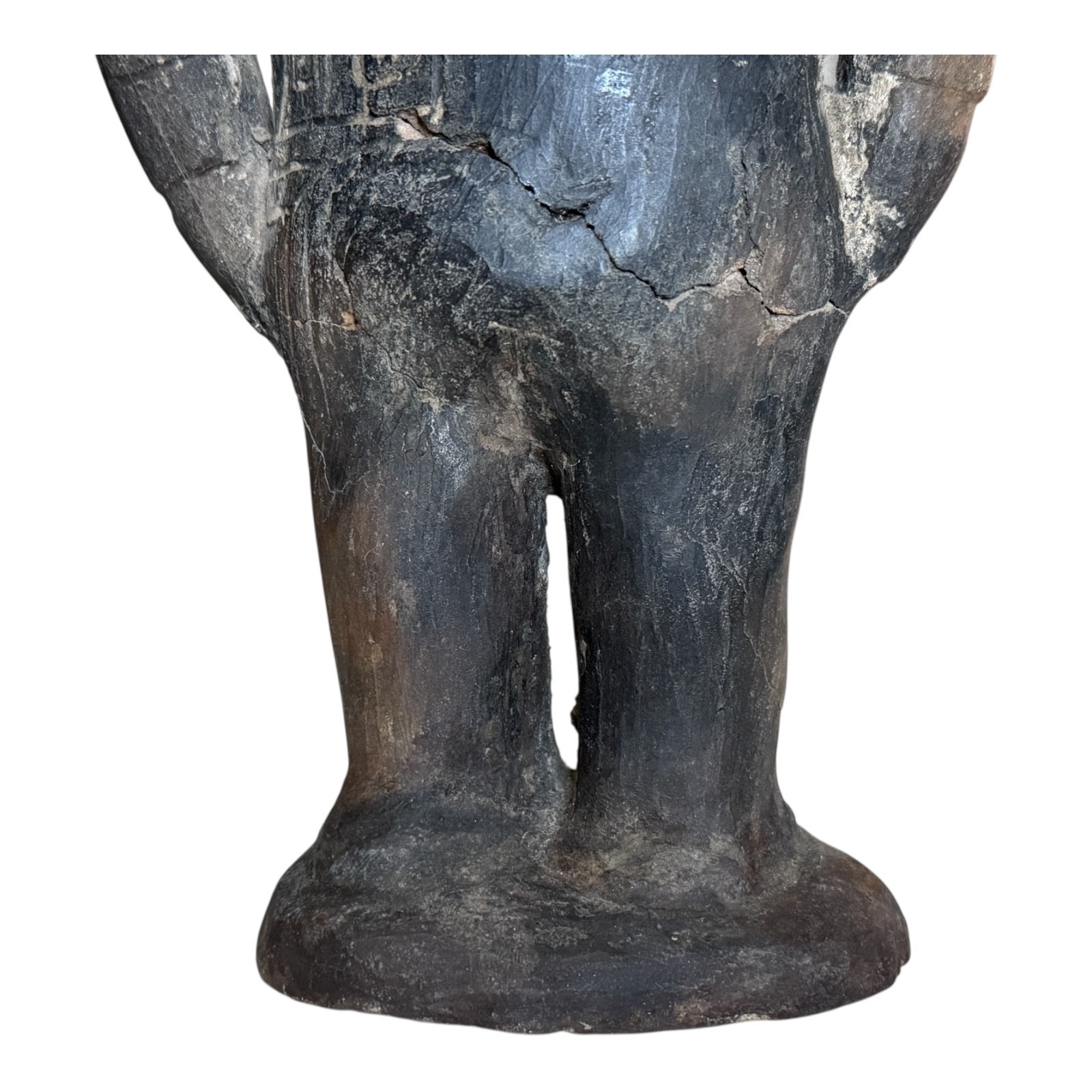 Antique Pre-Columbian West Mexico Blackware Pottery Standing Whistle Figure