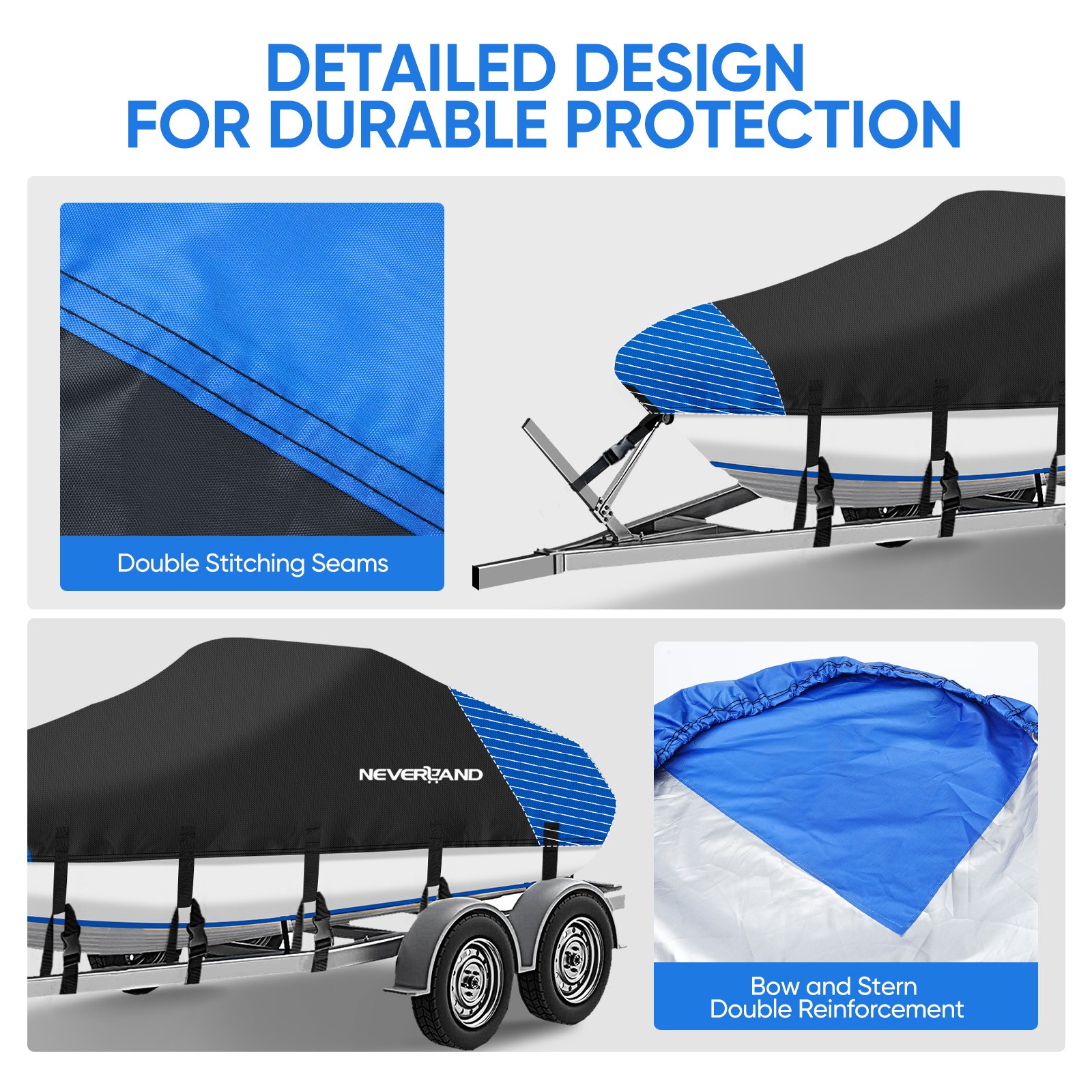 Heavy Duty Boat Cover Waterproof Fits V-Hull Fish&Ski Runabout 17' 18' 19' Foot