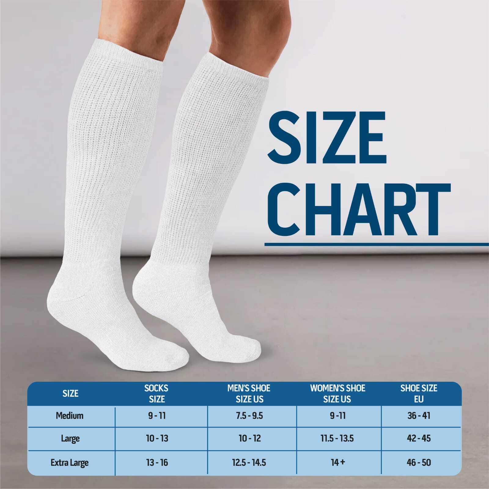 6-12Pairs Men's Diabetic Over The Calf - Knee High Compression Cotton Crew Socks