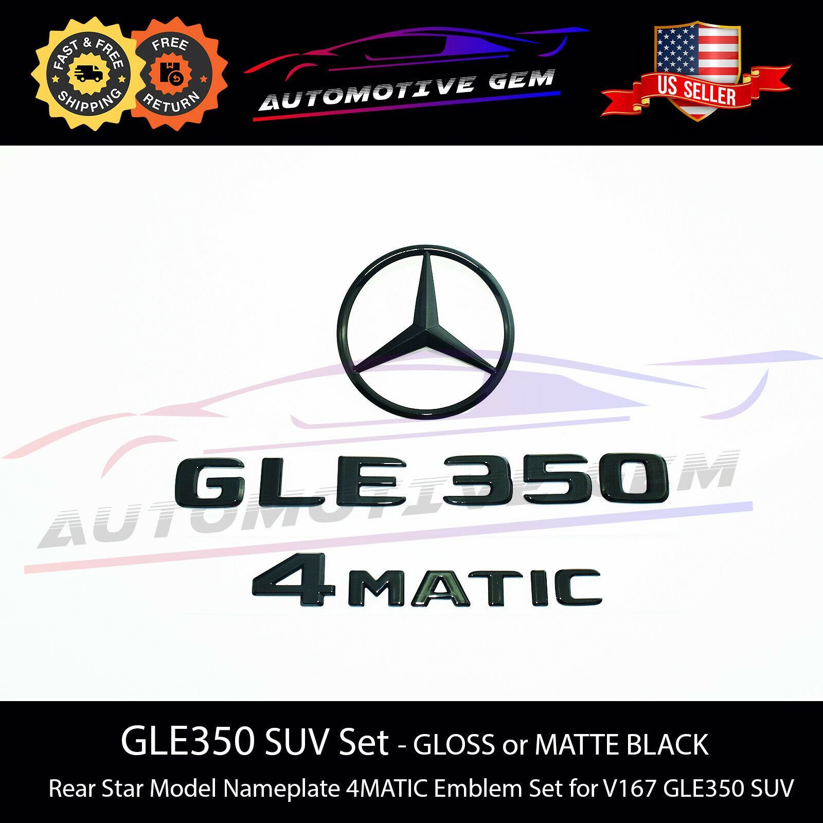 GLE350 4MATIC Rear Star Emblem Black Letter Badge Logo Set Mercedes V167 2020+