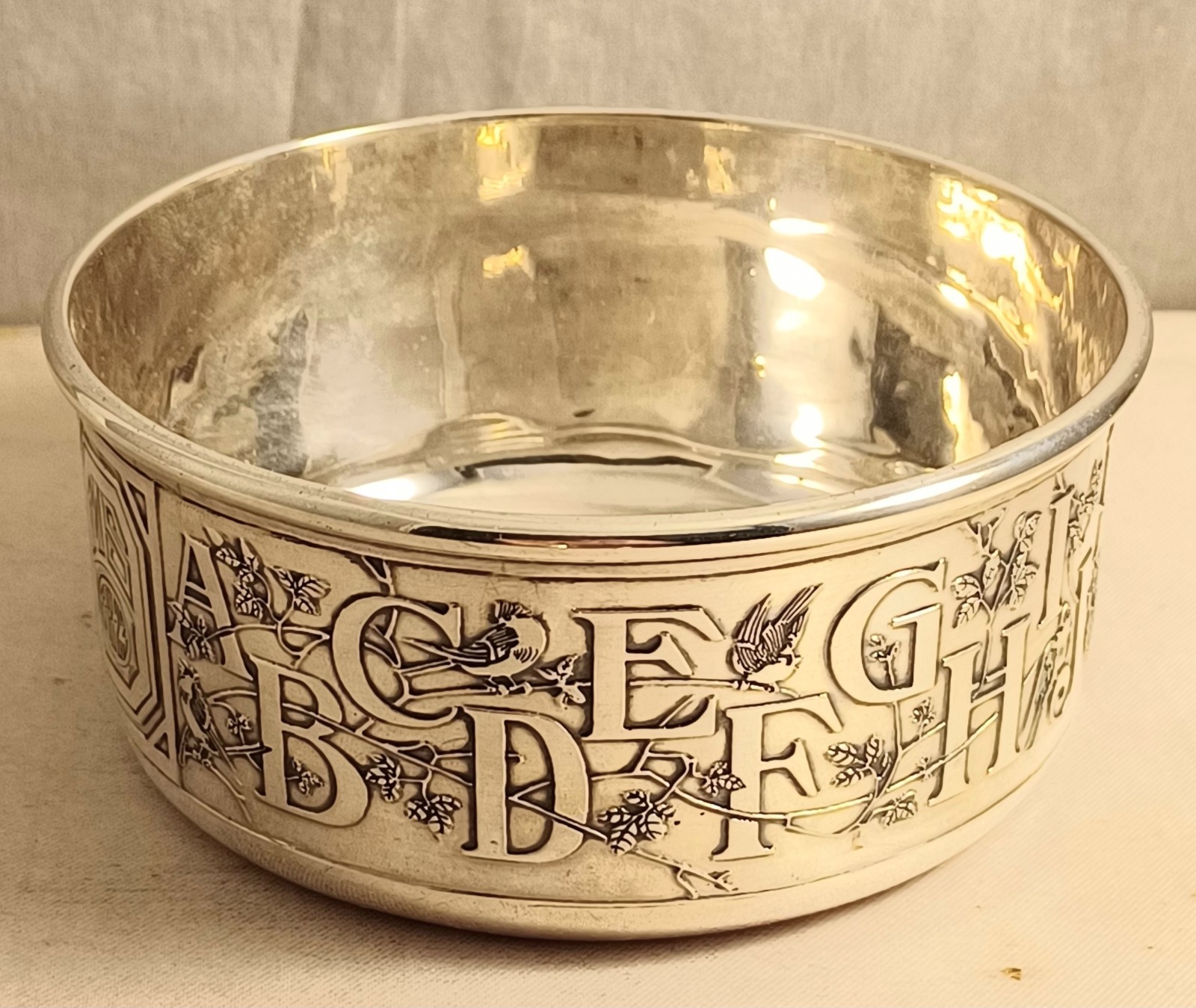 Vintage Kerr Sterling Alphabet w/ Birds & Flowers 2 piece Baby Bowl & Plate