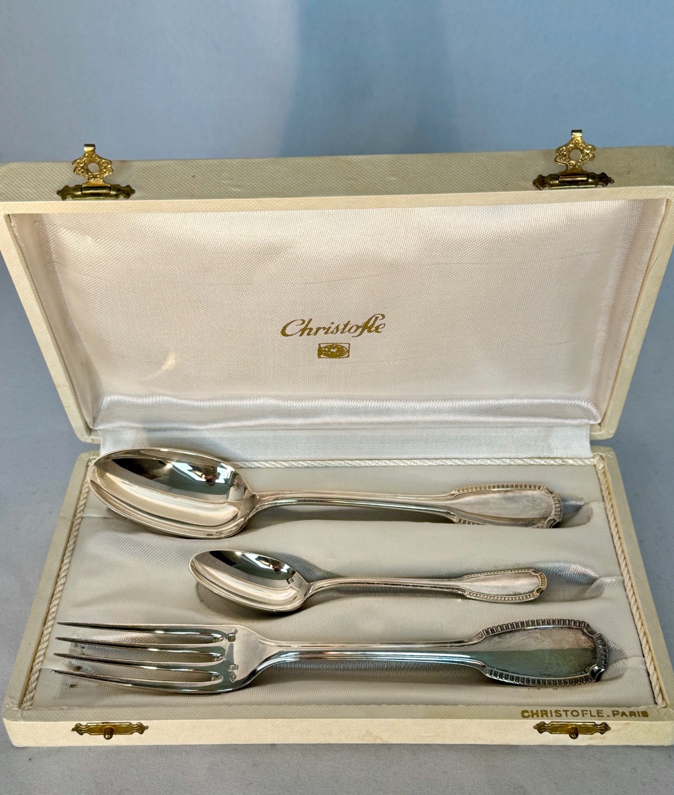 Vintage Christofle Godrons Pattern Silverplate Set  in Original Presentation Box