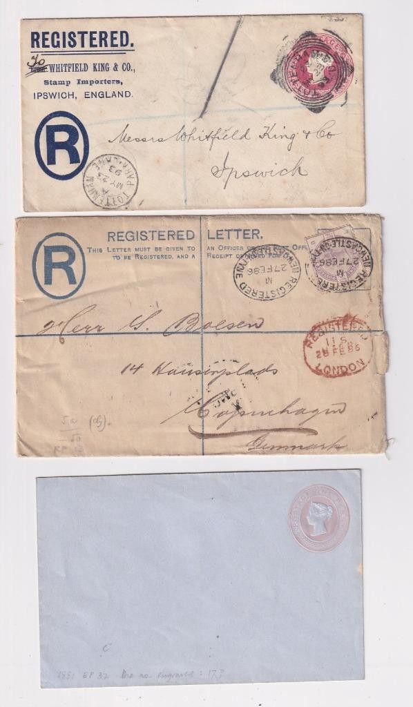GB QV, EDVII, GV, GVI, QEII x 145 Stationery Registered, Envelopes, Lettercards.