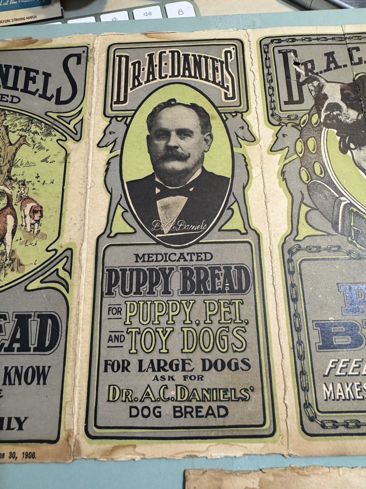 DR AC DANIELS PUPPY BREAD DOG BOSTON TERRIER VET VETERINARY MEDICINE BOX 1910s