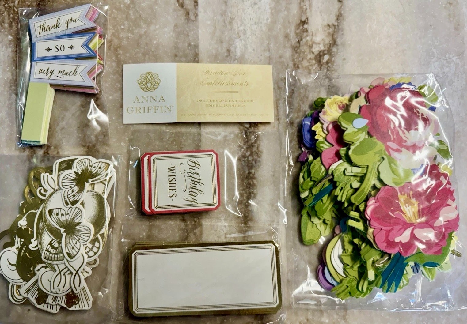 Anna Griffin *WINDOW BOX EMBELLISHMENTS* Set of 272 Cardstock Die Cuts COMPLETE