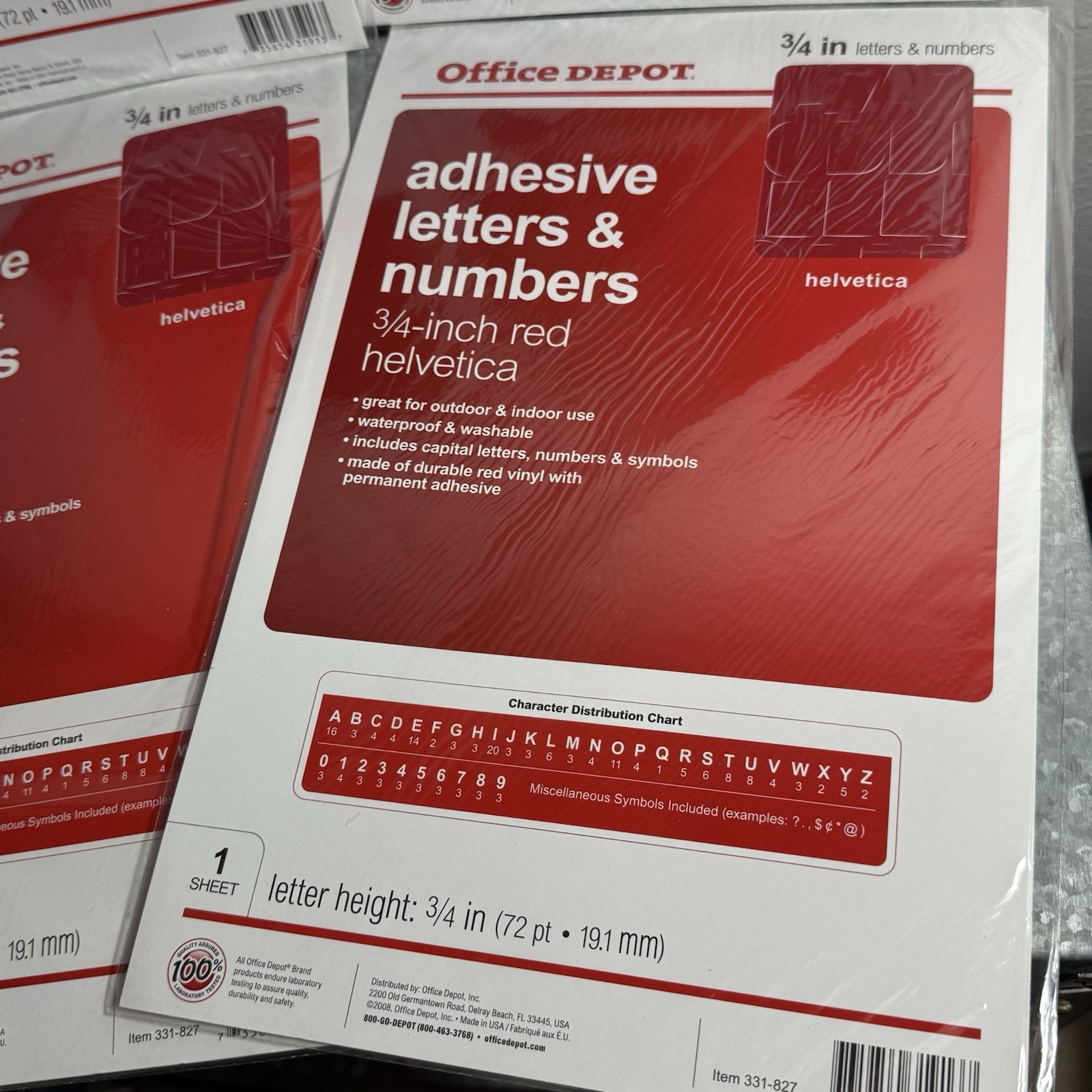 Lot of 4 Office Depot Adhesive Letters & Numbers, Symbols 3/4-Inch RED 72 PIECES