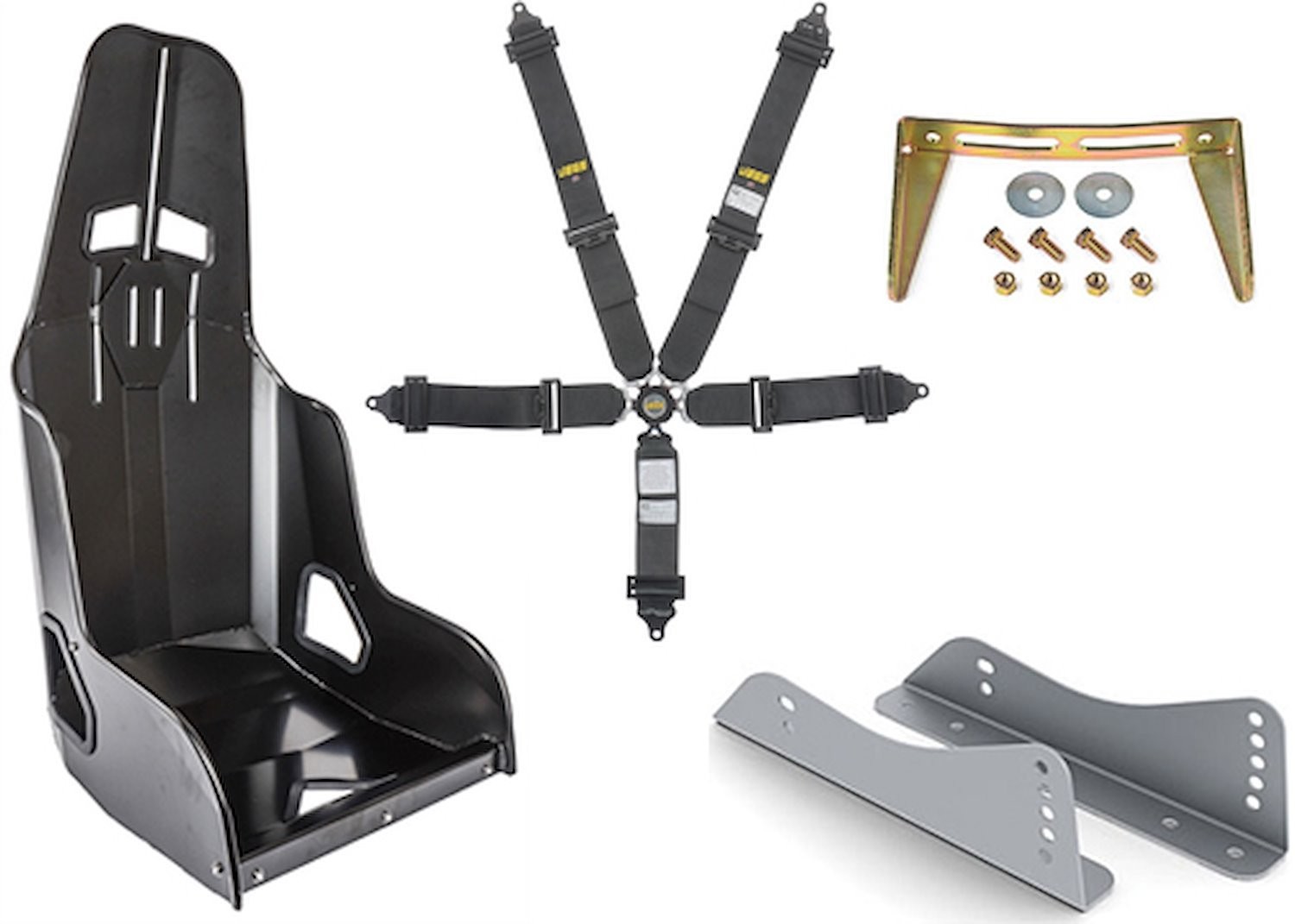 JEGS 702264K 16" Black Race Seat and Black Harness Kit