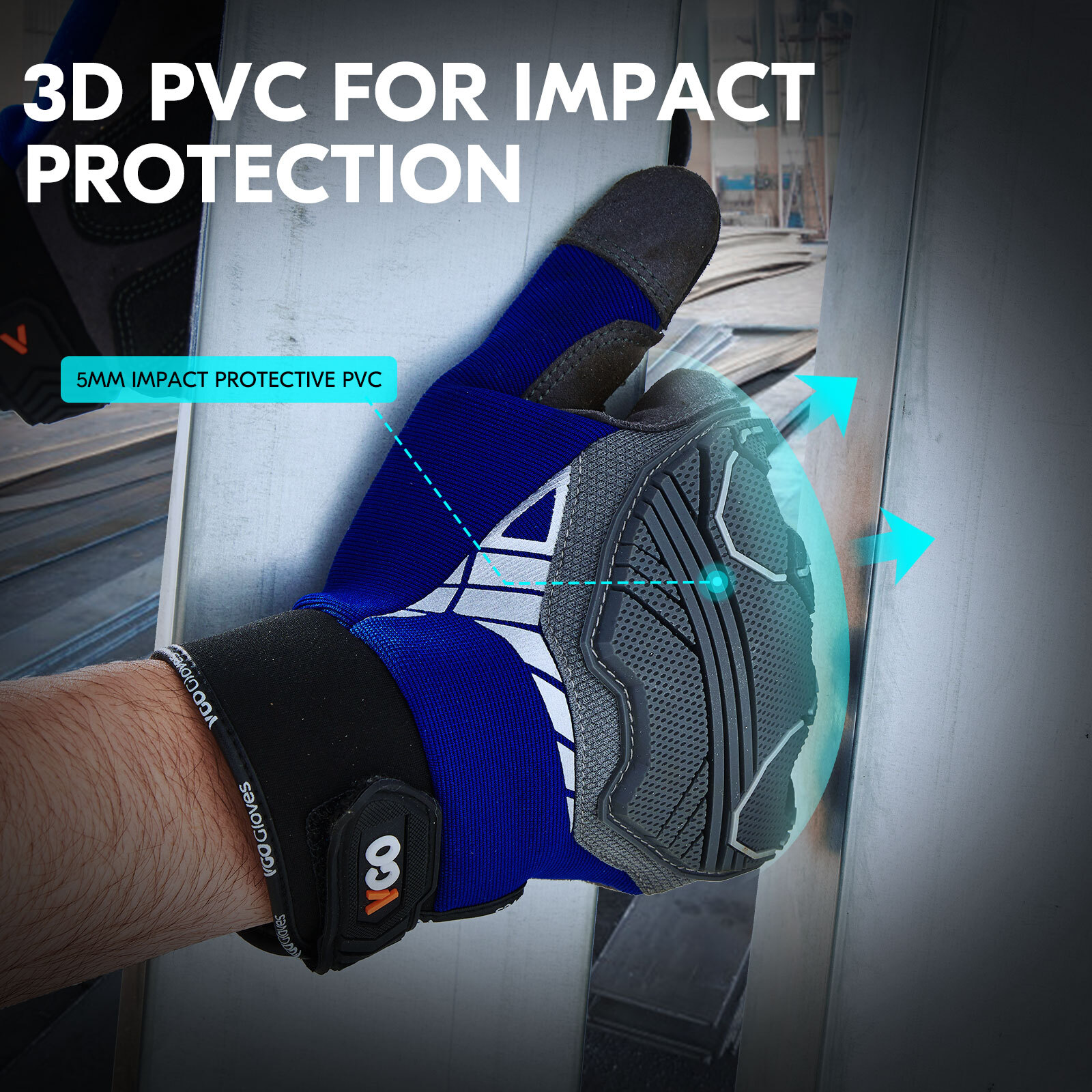 Vgo 1Pair Heavy Duty Work Gloves,Mechanic Gloves Impact-Protection(Blue, SL8849)