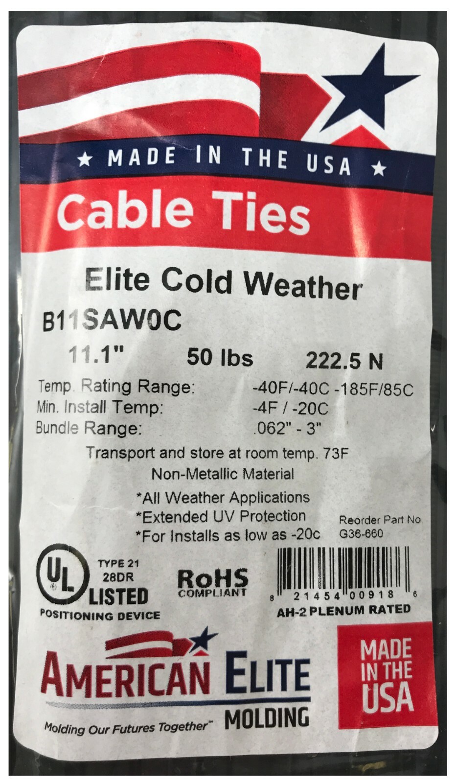 (100) Black 11" Inch Extreme Cold Weather Nylon Cable Wire Wrap Zip Ties 50 LBS