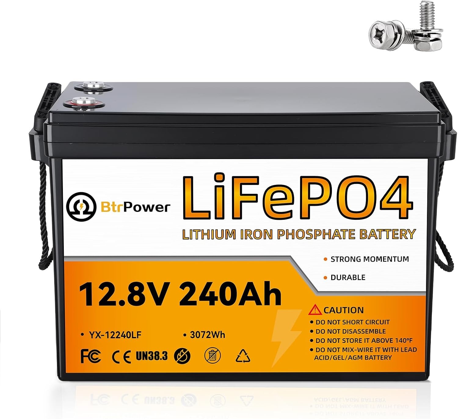 BtrPower 12V 240Ah Lithium LiFePO4 Battery with 100A BMS for Golf Cart RV Solar