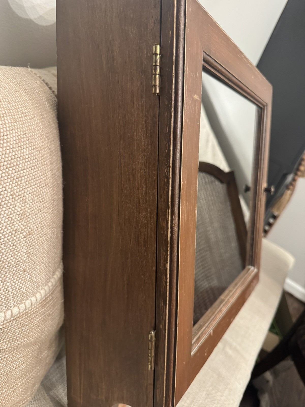 RARE Antique 1900s Hand Made Medicine Cabinet Mirror and towel bar