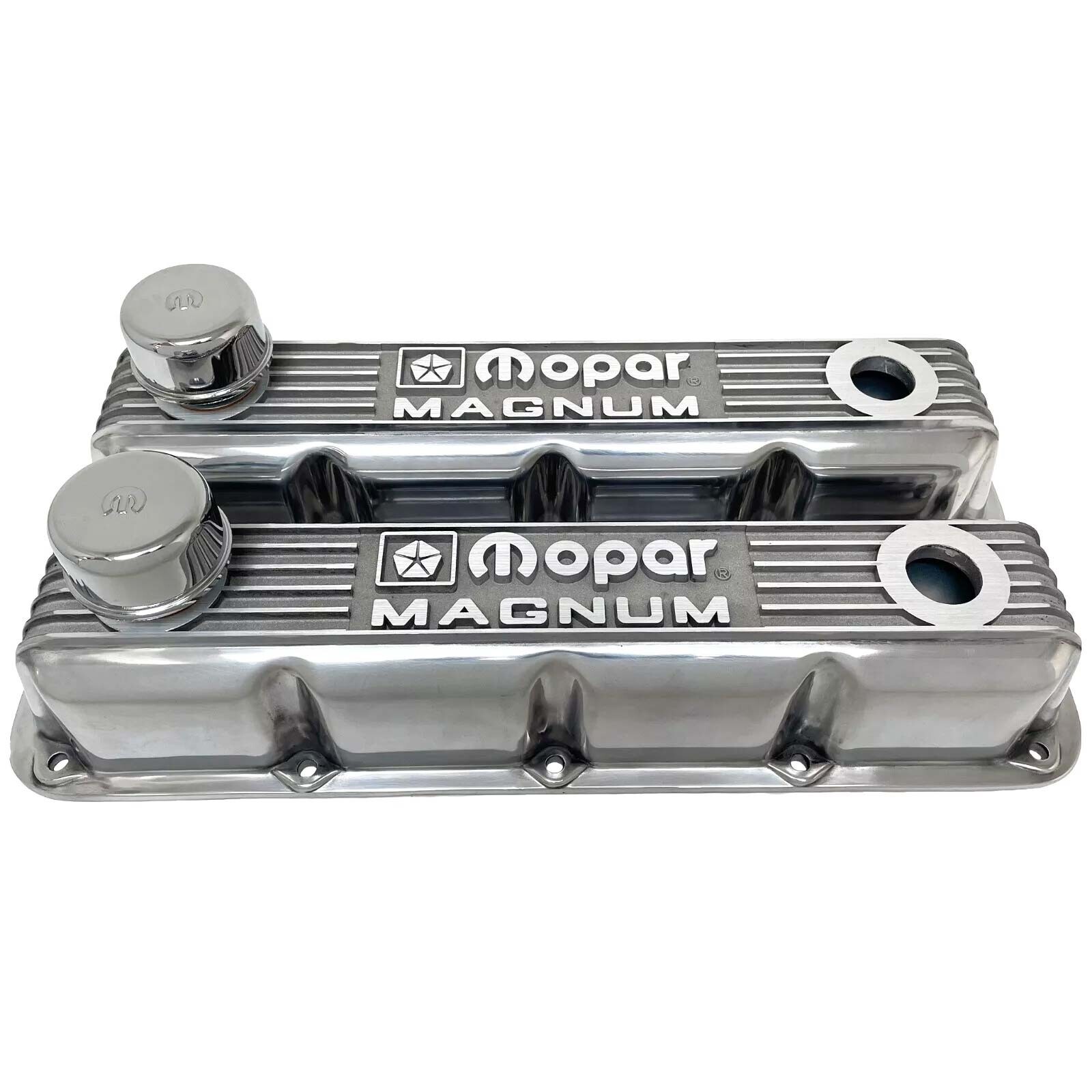 NOS Mopar Magnum Valve Cover Set, 5.2L / 5.9L V8 - Polished,  Classic Finned