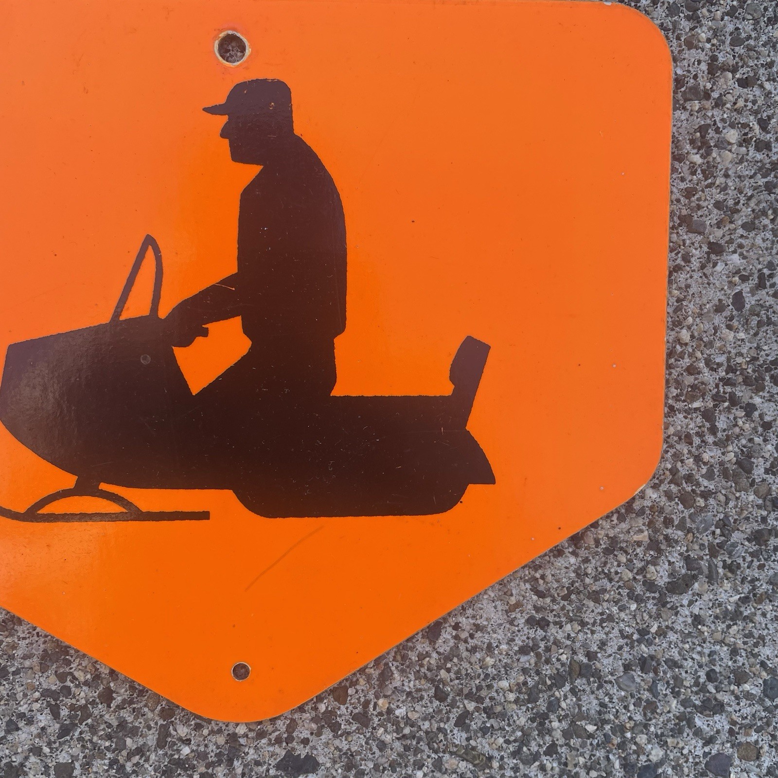 Vintage Snowmobile Crossing Trail Pentagon Sign Orange & Black