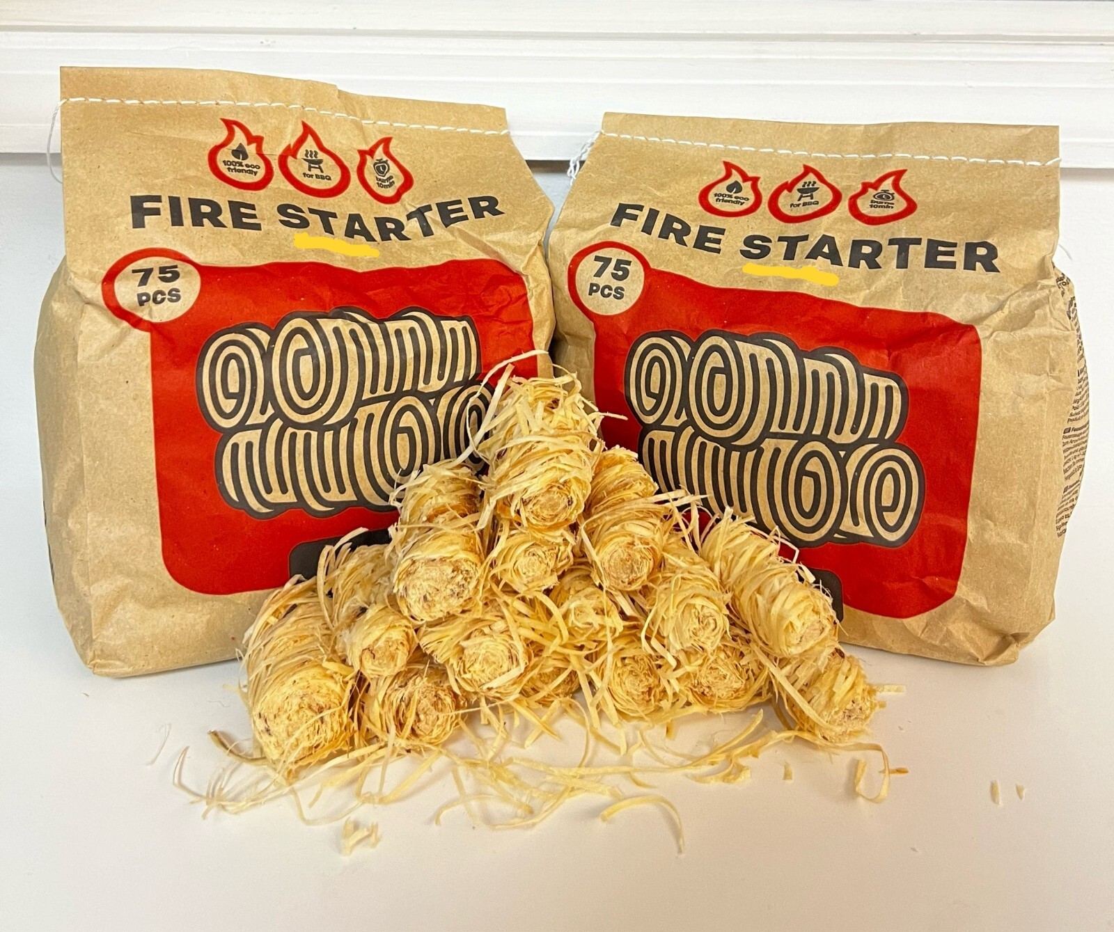 150 Eco Fire Starters (2×75)–Wood Wool & Wax Firelighters,BBQ Campfire Fireplace