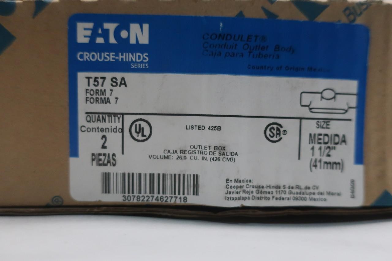 Box Of 2 Crouse Hinds T57 SA Condulet Aluminum T Conduit Outlet Body 1-1/2in