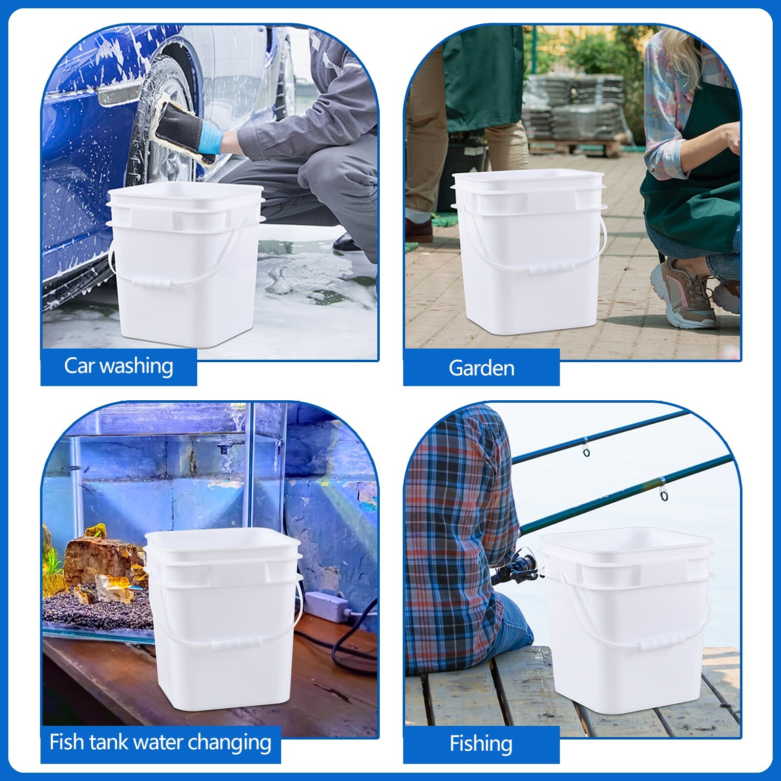 4-Pack 3 Gallon Square Food Grade Plastic Bucket Pail with Sealed Lid and Handle