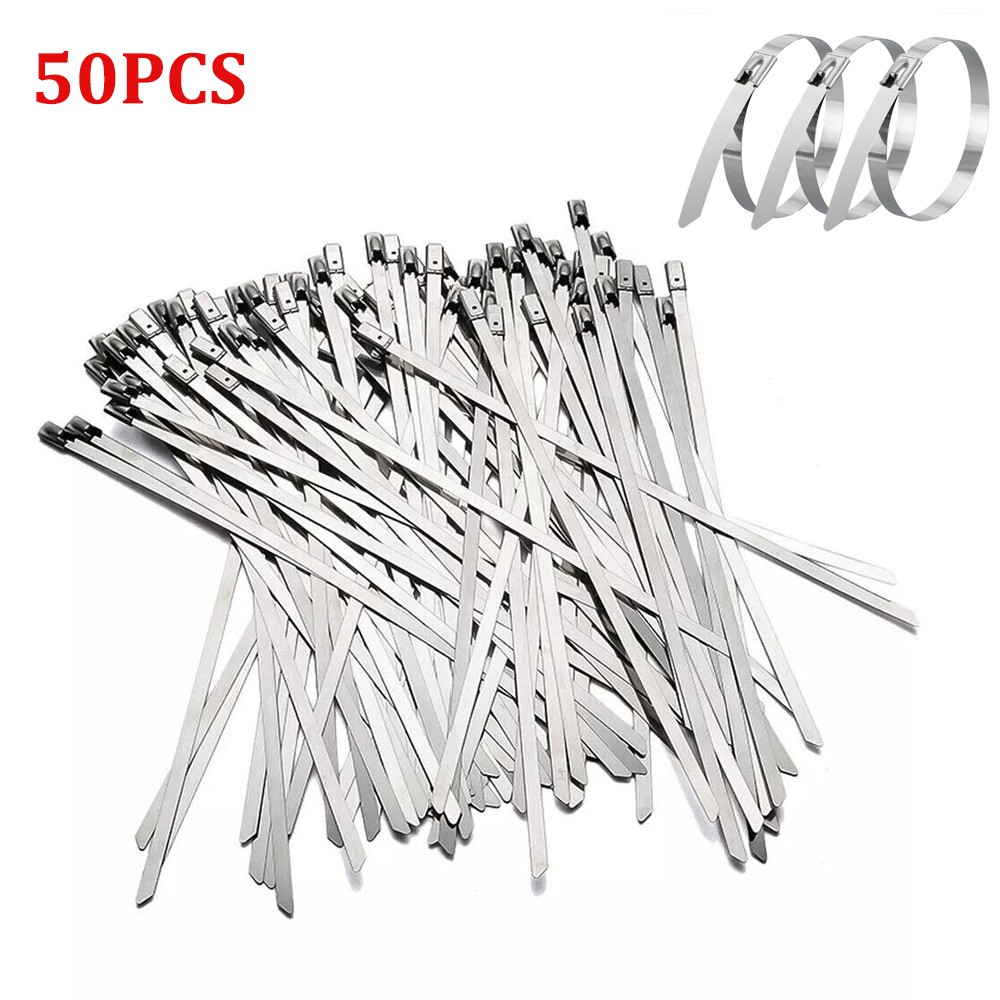 50 Pcs 304 Stainless Steel Metal Exhaust 150*4.6mm Wrap Locking Cable Zip Ties
