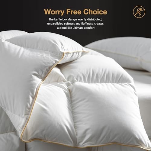 Luxurious Goose Down Comforter King Size Filled with King-90x106 inches White
