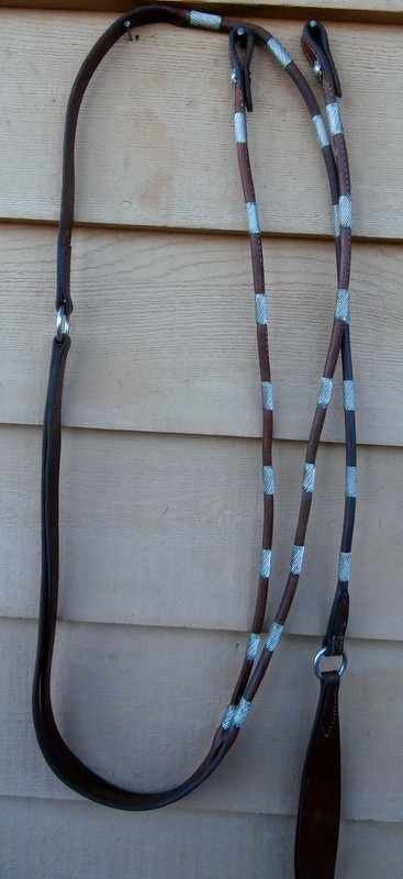 Vintage Golden Brown Romal Romel Style Horse Show Reins with Silver Ferrules