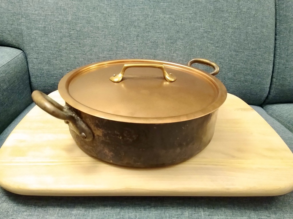 Incredible Large Hammered French Copper Rondeau Pot & Lid (Mauviel?) 2.5mm 28cm