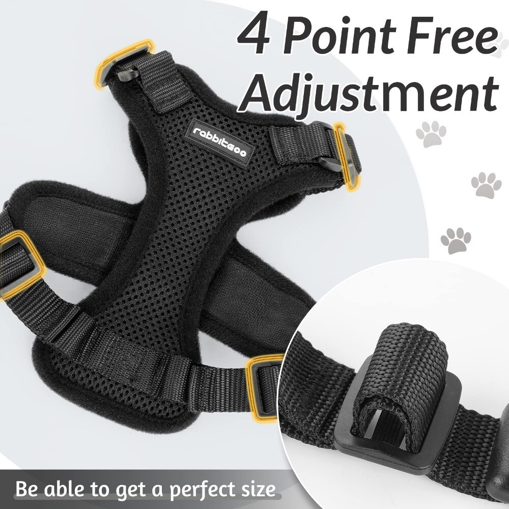 rabbitgoo Pet Cat Harness Dog Adjustable Reflective Vest Escape Proof Black XS