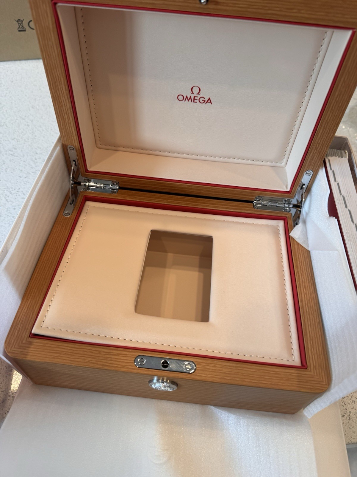 Omega Wooden Lux Watch Box Replacement Manual And Red Travel Case Fast Ship