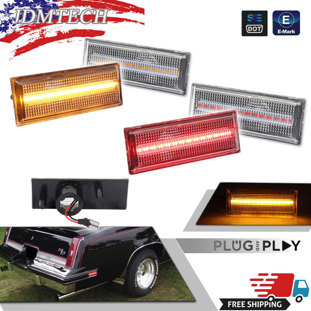 4X LED Side Marker Lights Clear Lens Front Rear For 81-88 Oldsmobile Cutlass 442