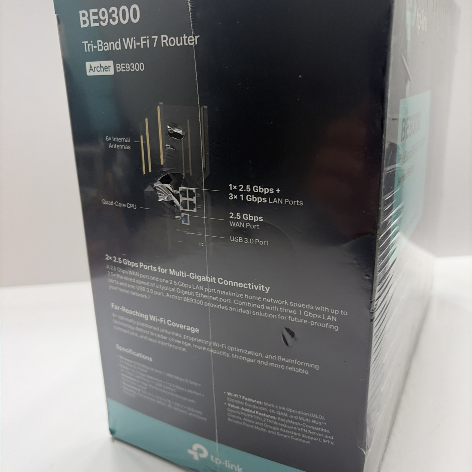 New Sealed TP-Link Archer BE9300 Tri-Band WiFi 7 9.2Gbps Wireless Router Black