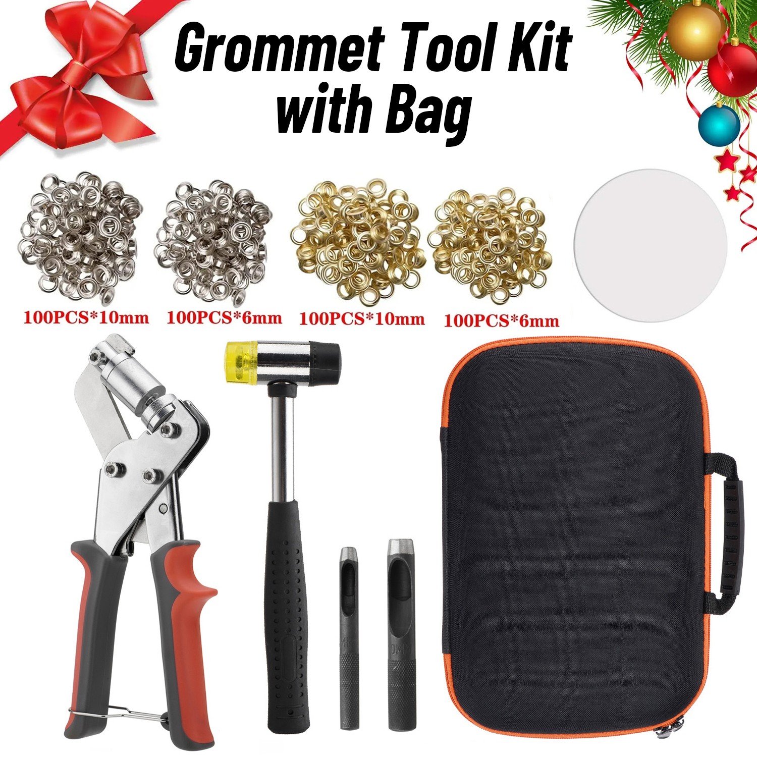 Grommet Tool Kit, Handheld Hole Punch Pliers, Hammer, Hole Punch, 400PCS Eyelets