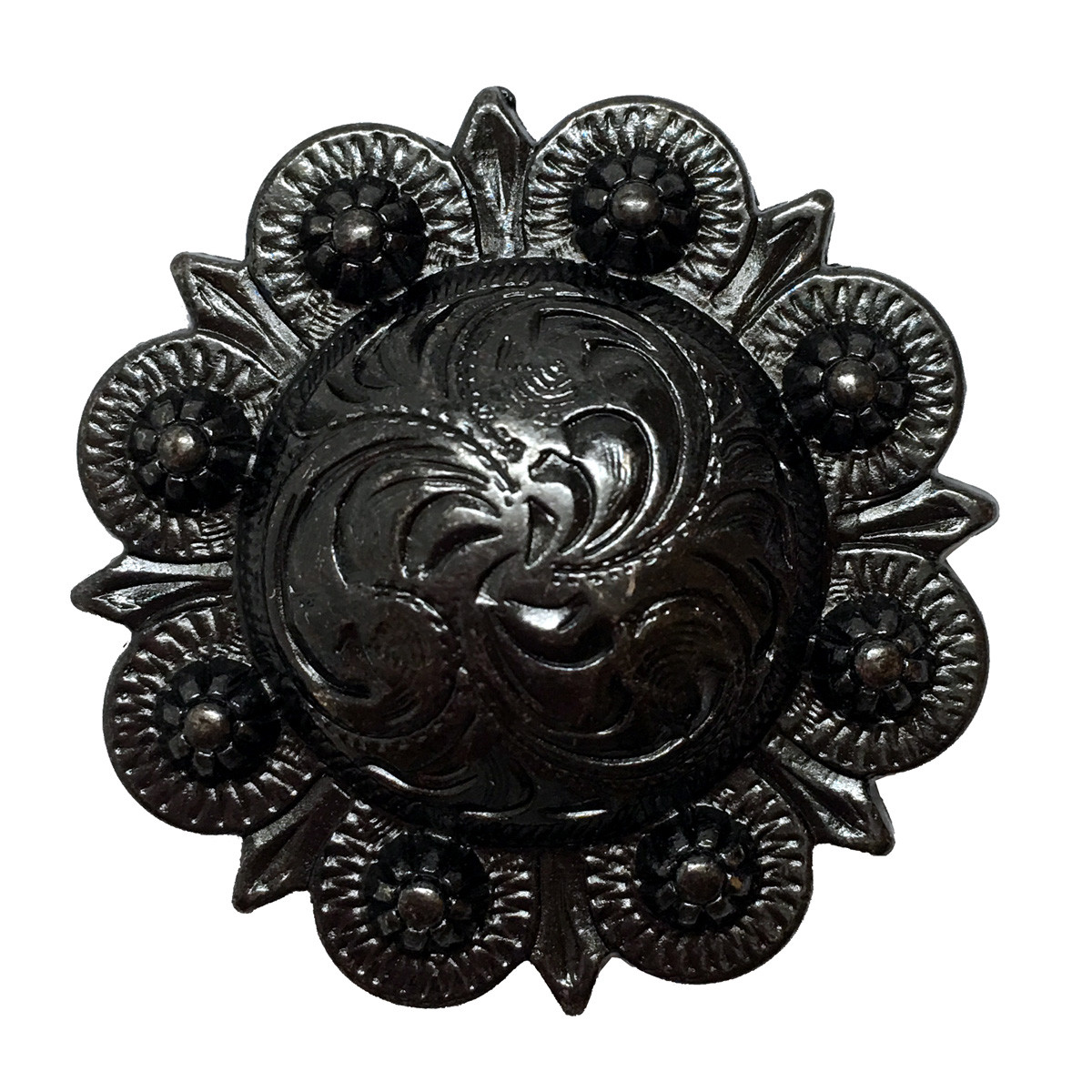 WESTERN SADDLE HORSE TACK BLACK ENGRAVED BERRY CONCHOS screw back Multi size