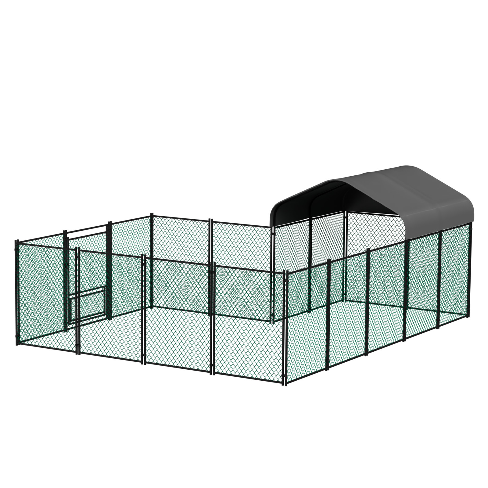 Walk-in Poultry Cage Galvanized Outdoor Metal Run Chicken Coop, Black, Large