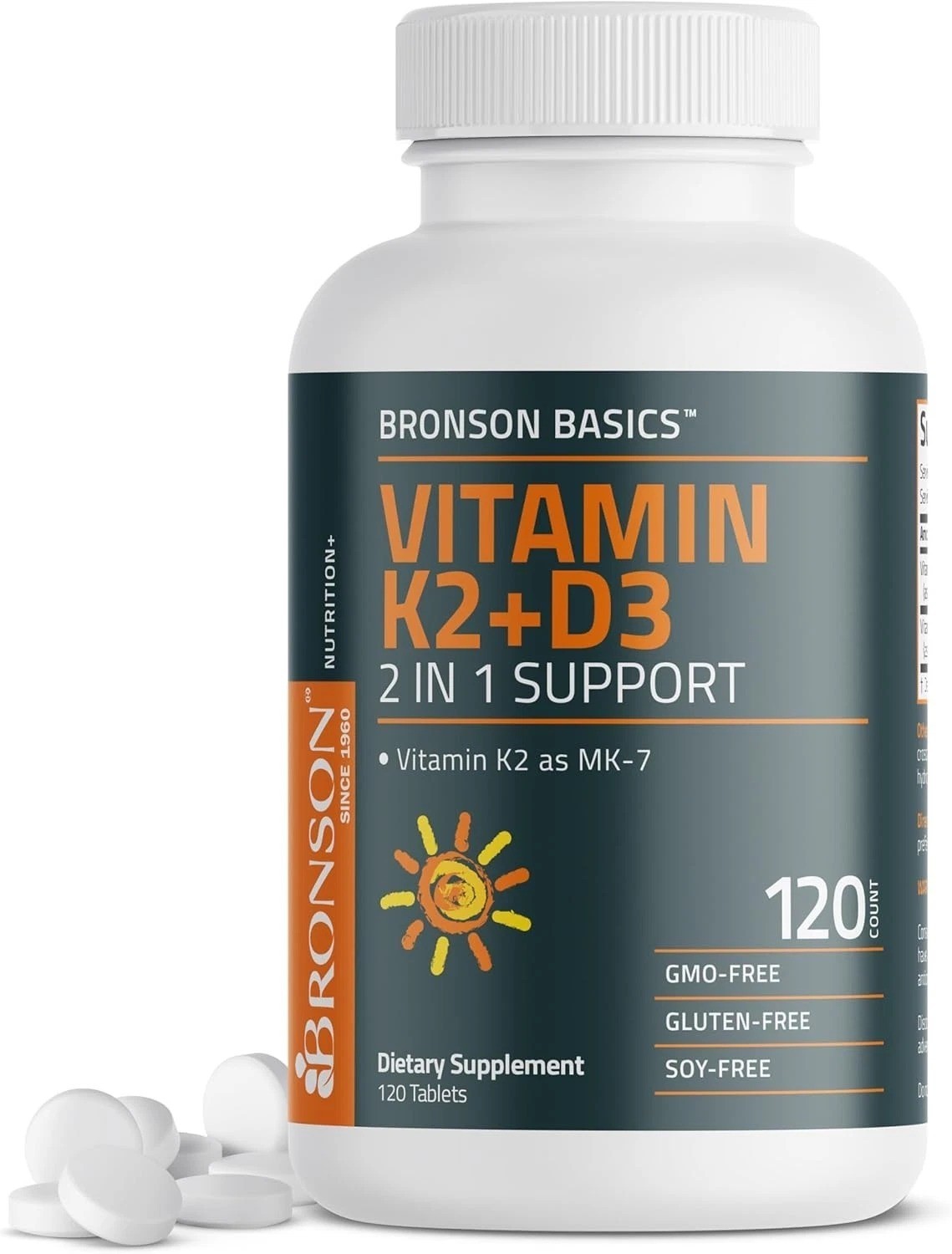 Bronson Vitamin K2 D3 (MK7) Supplement Non-GMO Formula 120 Count (Pack of 1)