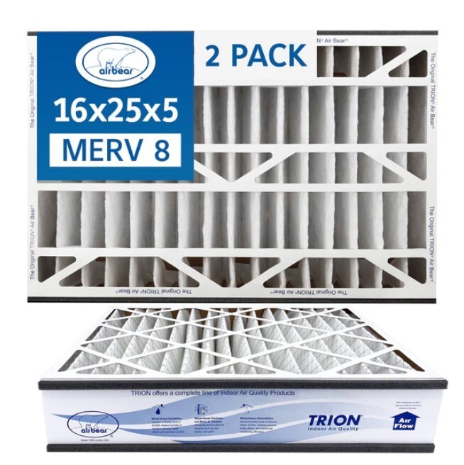 Trion Air Bear 255649-105 (2 Pack)- Pleated Furnace Air Filter 16"x25"x5" MERV 8