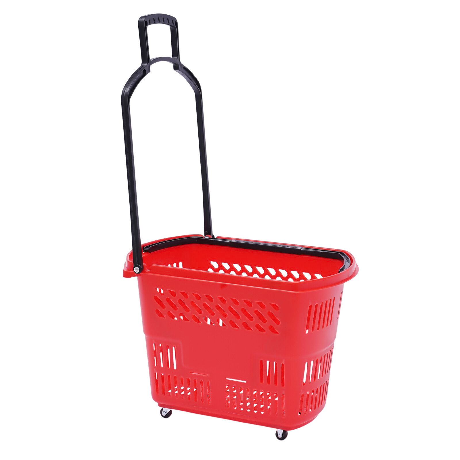6Pcs Red Rolling Shopping Basket Plastic Rolling Shopping Carts with Handle 35L