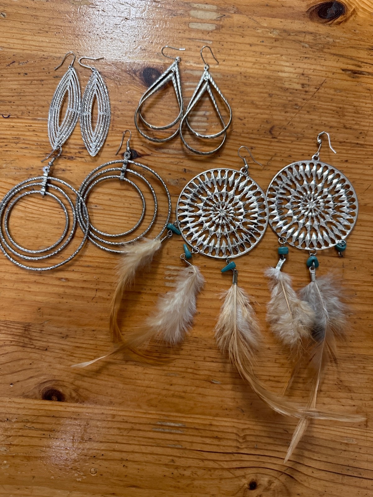 Lot Of 4 Pairs of Silver Tone Dangle Earrings Faux Gem Fantasy