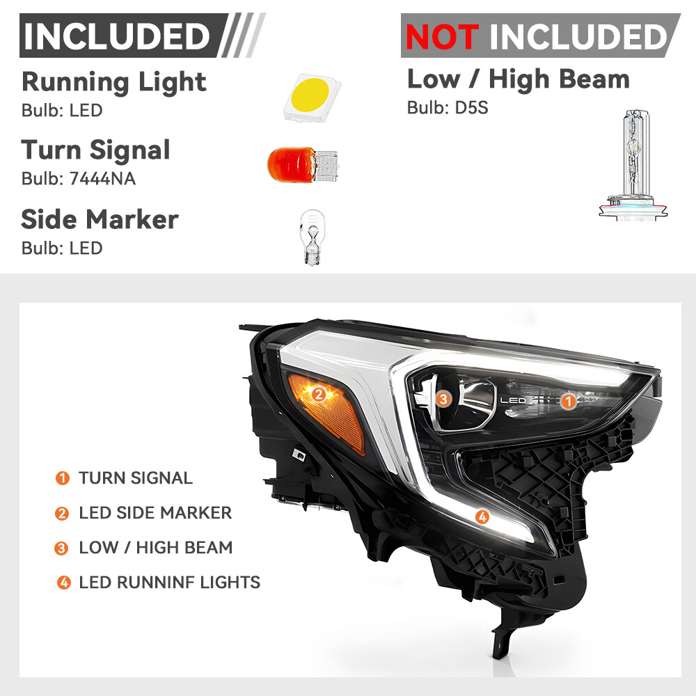 For 2018-2021 GMC Terrain Factory HID/Xenon w/LED DRL w/o Bulb Headlight Right