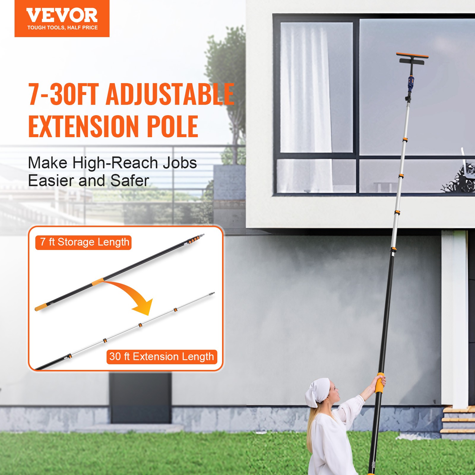 VEVOR Telescoping Extension Pole 7 to 30 FT Multi-Purpose for Painting Dusting