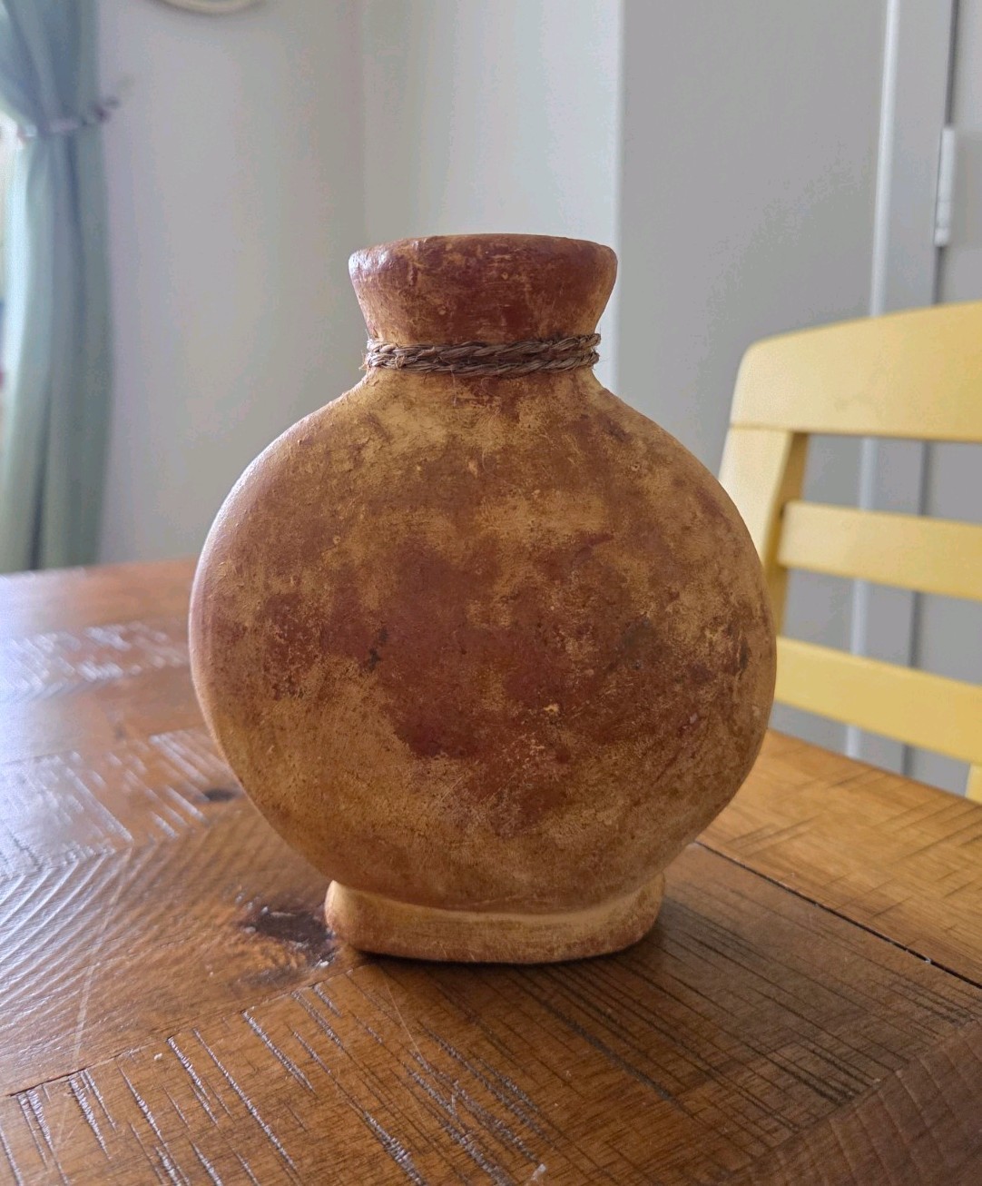 Mexican Folk Art Sun Face Celestial Vase Small Handmade Earth Tones