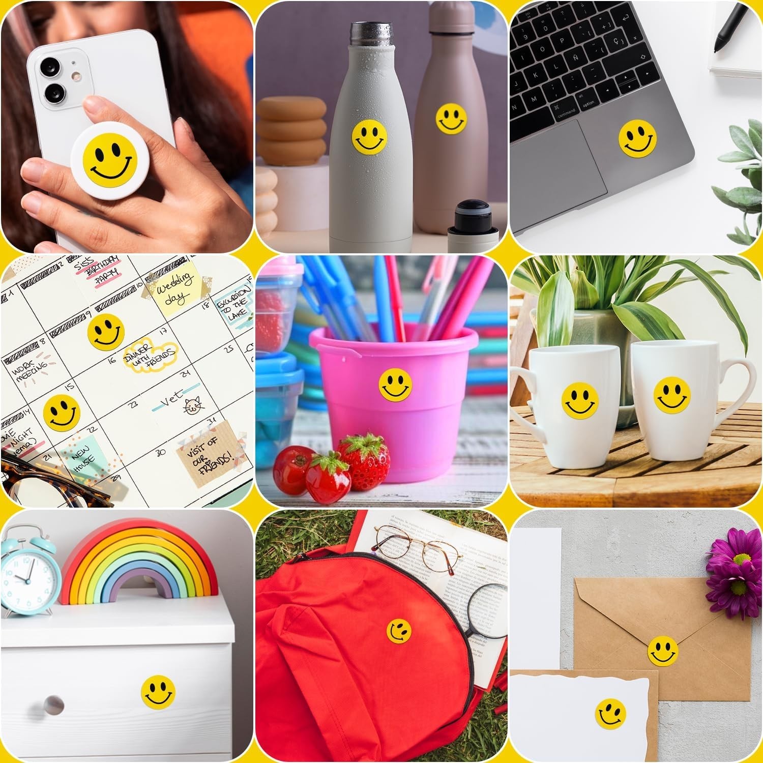 Stickerjet Happy Face Smile Stickers Roll of 500 Self-Adhesive Perfect for Craft