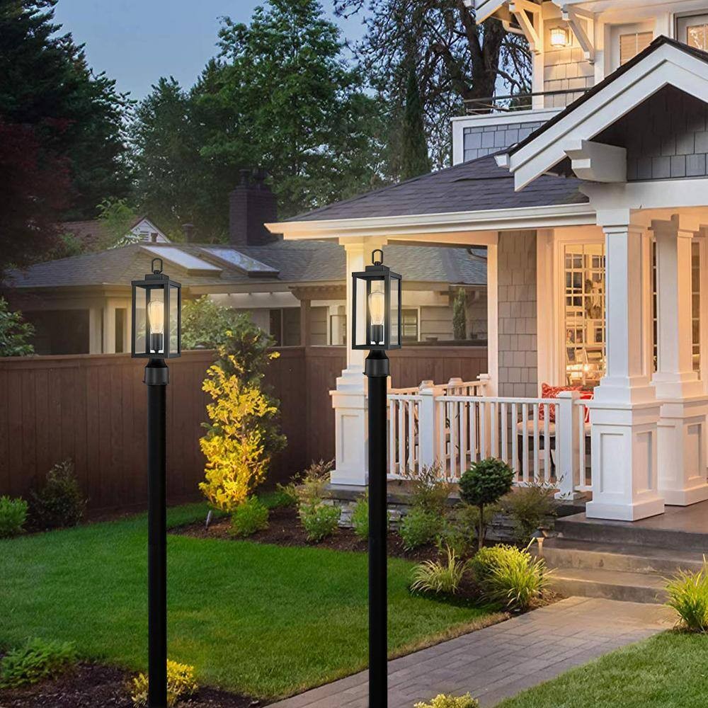 16.6in.2 Lights Black Outdoor Weather Resistant Post Light (2-Pack)