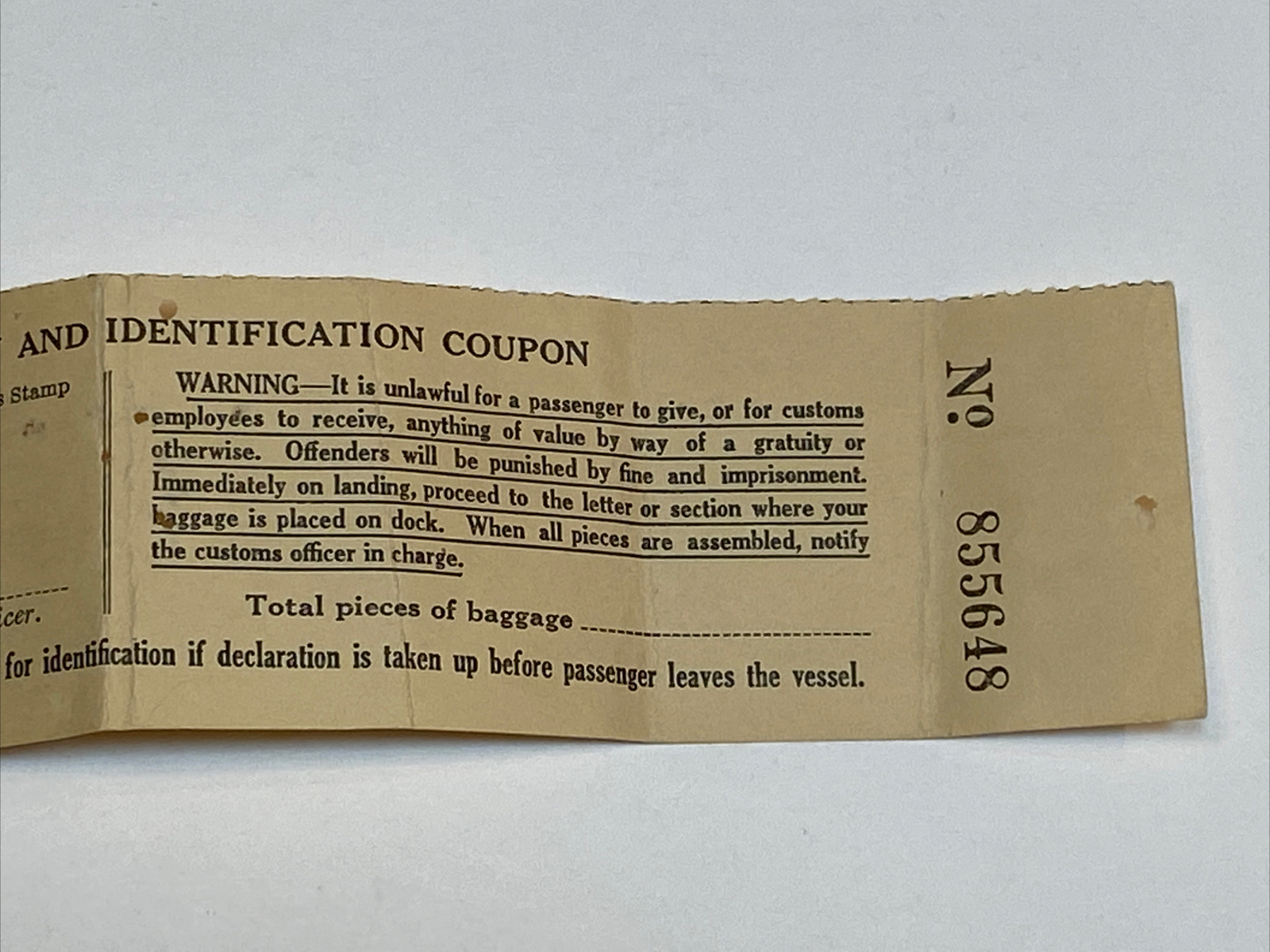 Harry Hazzard Iroquois Ship Boat Vessel Passenger ID Duty Travel Coupon Vintage