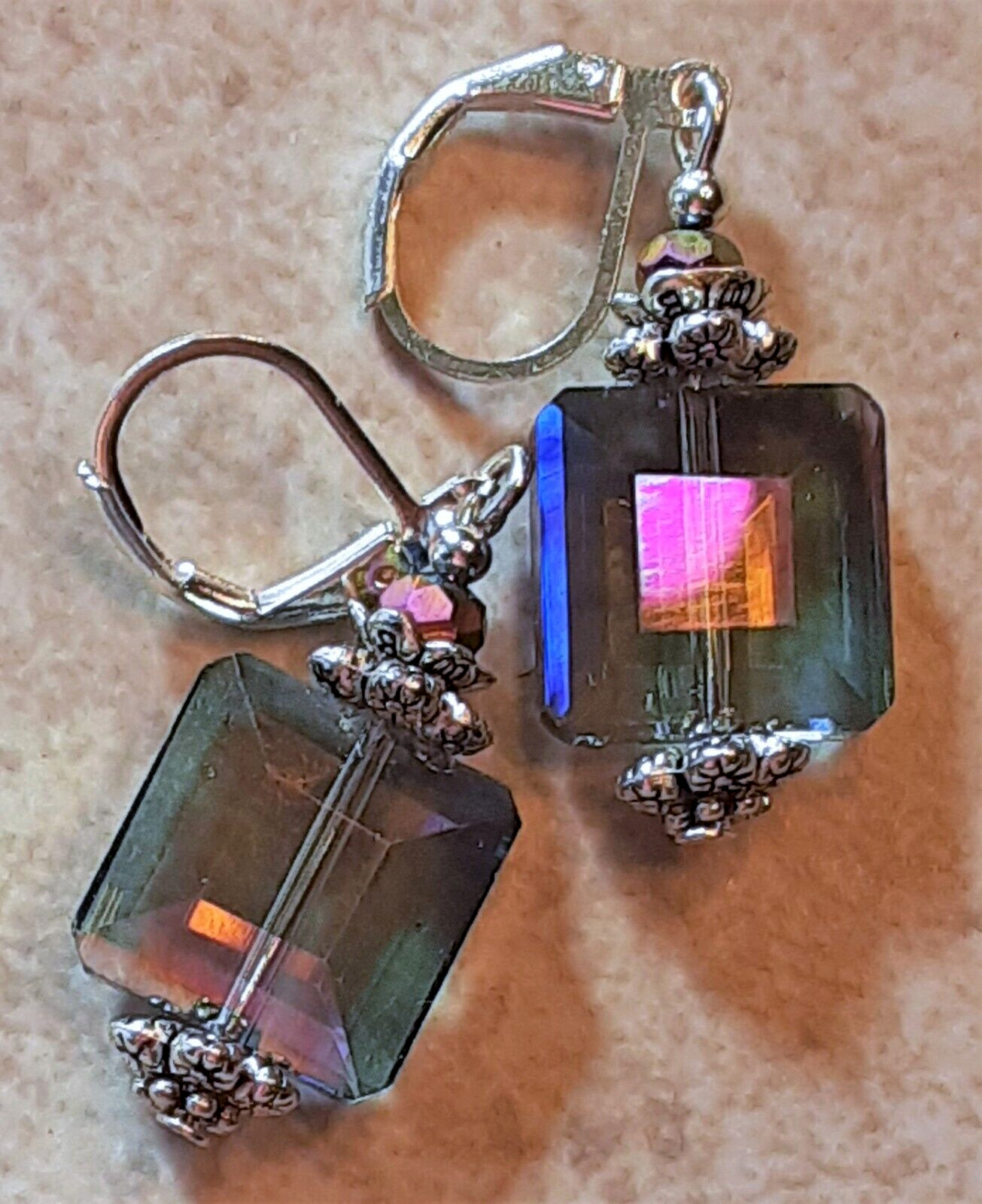 MONTANA BLUE color CHINESE CRYSTAL earring LEVERBACK handcrafted XX